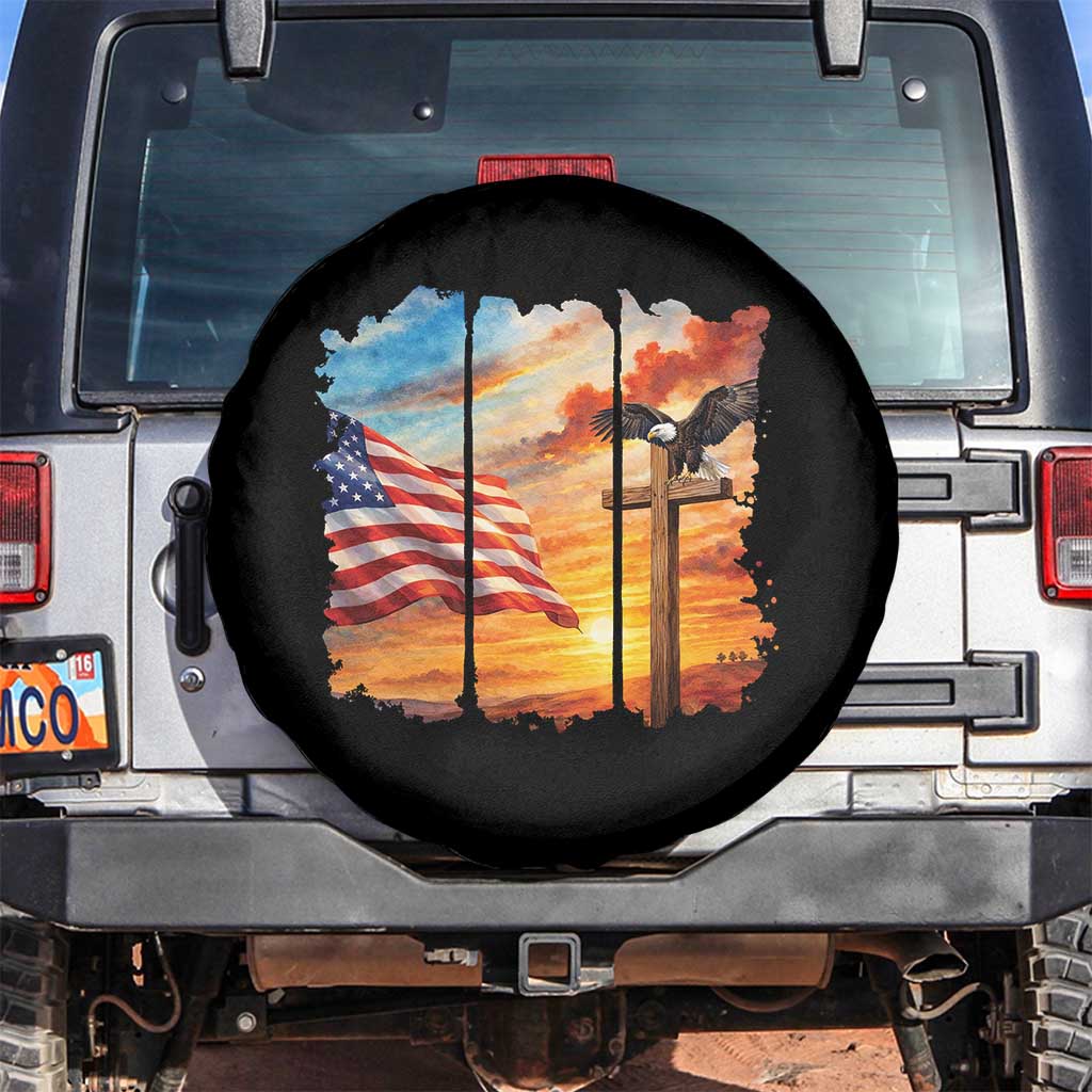 Faith And Freedom Christian American Flag Eagle Spare Tire Cover American Faith Pride TS12 No hole Black Print Your Wear