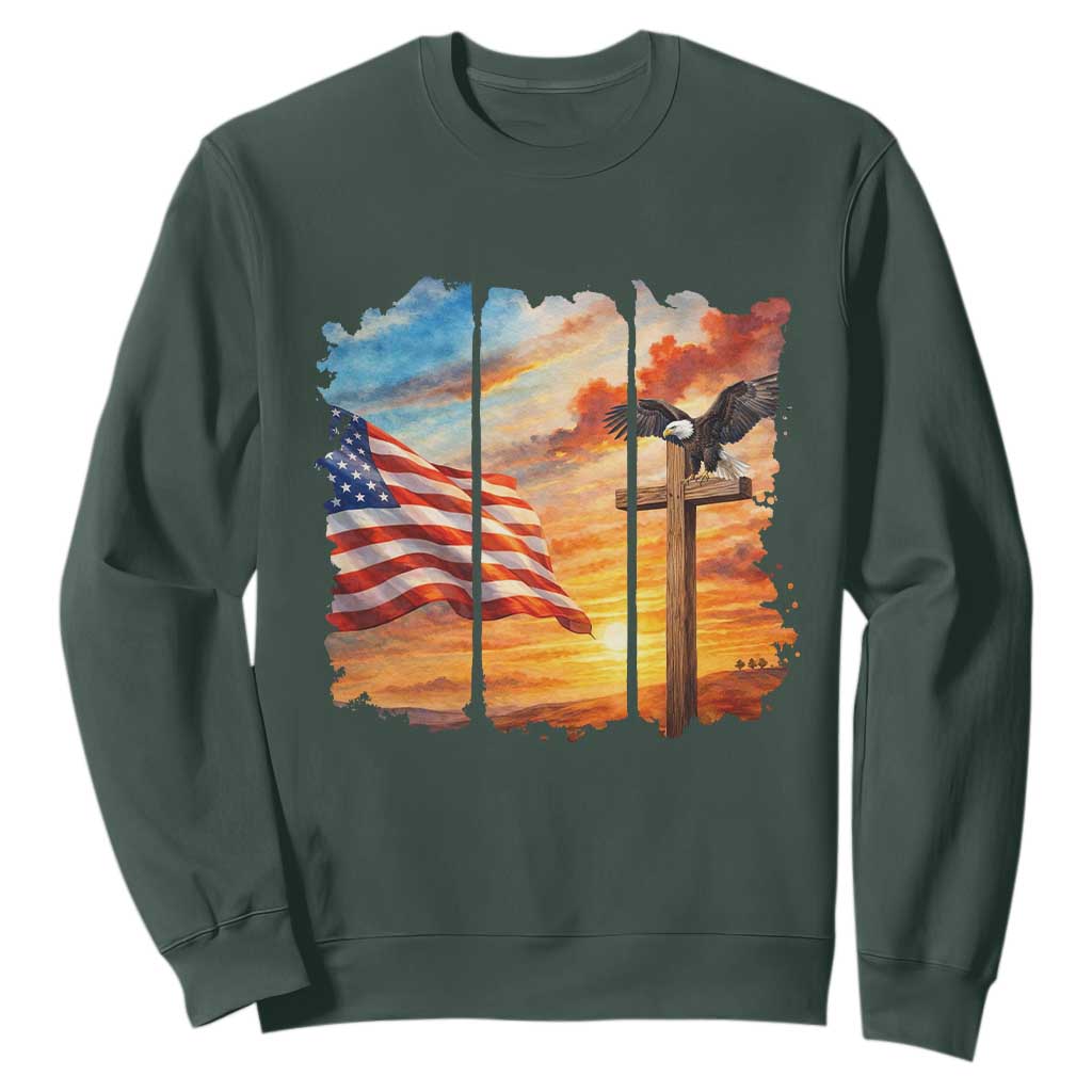 Faith And Freedom Christian American Flag Eagle Sweatshirt American Faith Pride TS12 Dark Forest Green Print Your Wear