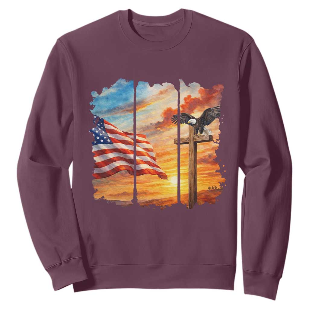 Faith And Freedom Christian American Flag Eagle Sweatshirt American Faith Pride TS12 Maroon Print Your Wear