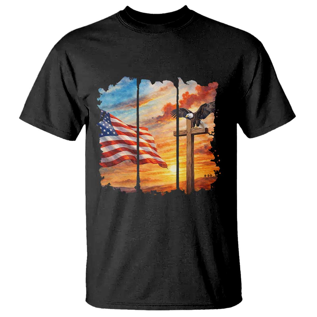 Faith And Freedom Christian American Flag Eagle T Shirt American Faith Pride TS12 Black Print Your Wear