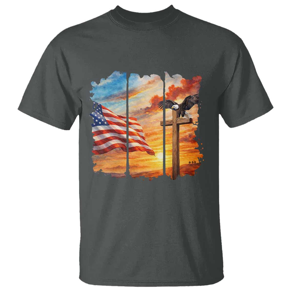 Faith And Freedom Christian American Flag Eagle T Shirt American Faith Pride TS12 Dark Heather Print Your Wear