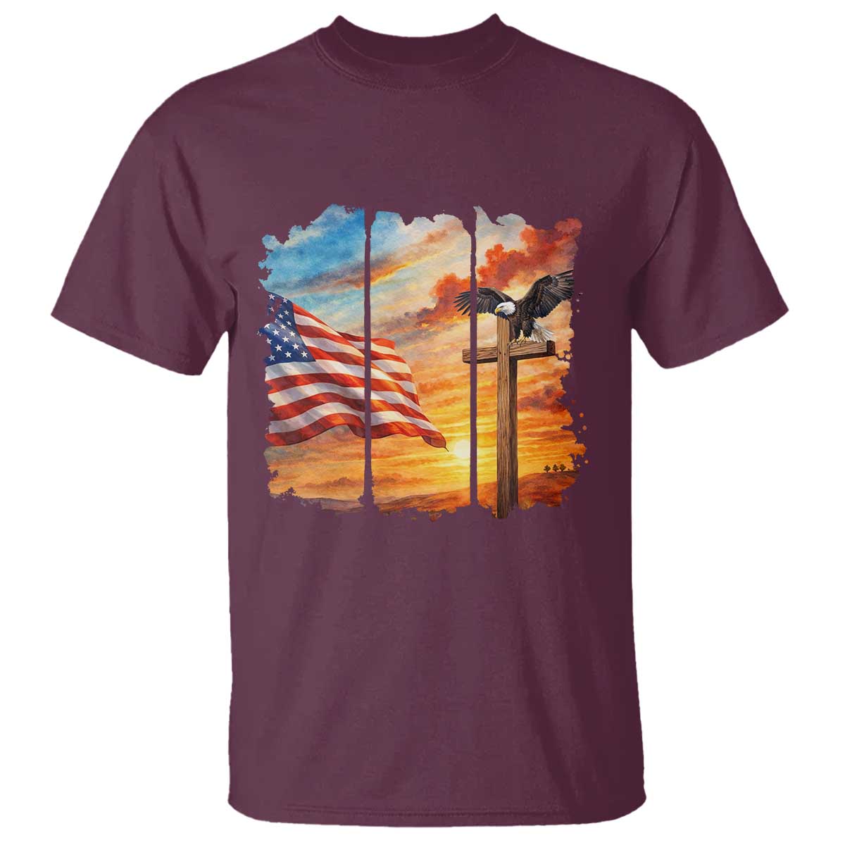 Faith And Freedom Christian American Flag Eagle T Shirt American Faith Pride TS12 Maroon Print Your Wear