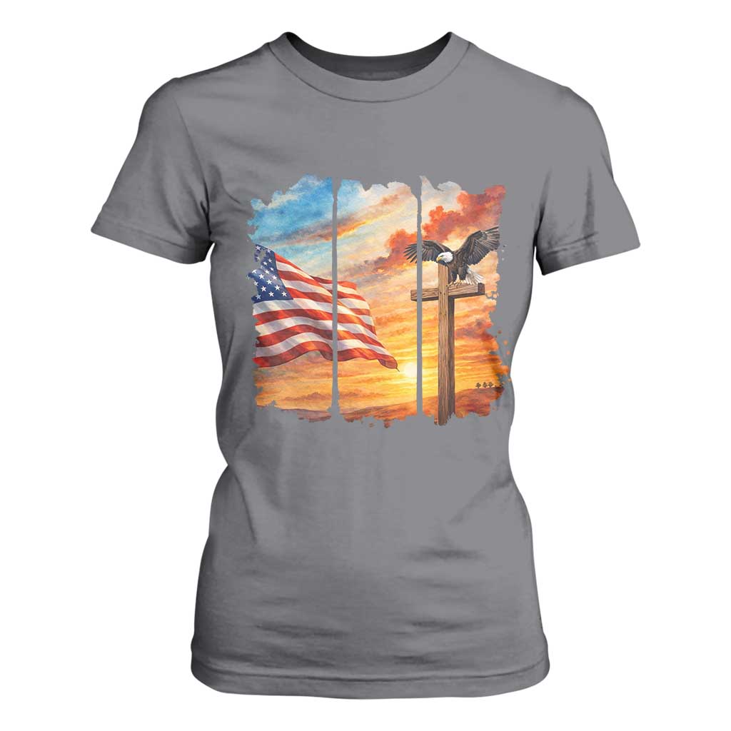 Faith And Freedom Christian American Flag Eagle T Shirt For Women American Faith Pride TS12 Charcoal Print Your Wear