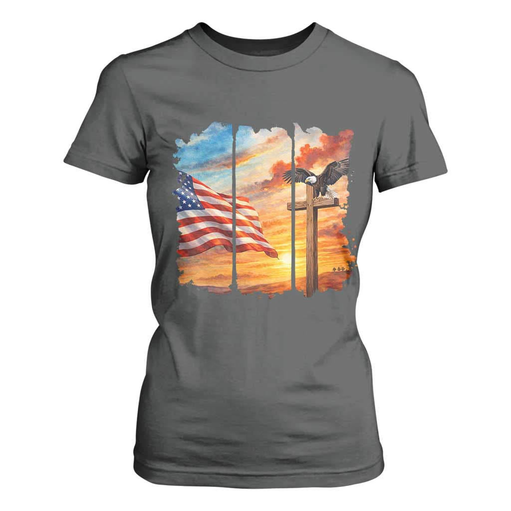 Faith And Freedom Christian American Flag Eagle T Shirt For Women American Faith Pride TS12 Dark Heather Print Your Wear