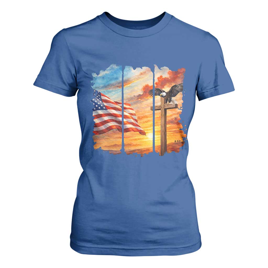 Faith And Freedom Christian American Flag Eagle T Shirt For Women American Faith Pride TS12 Royal Blue Print Your Wear