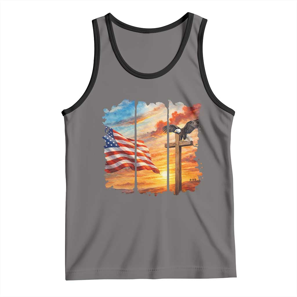 Faith And Freedom Christian American Flag Eagle Tank Top American Faith Pride TS12 Deep Heather Black Print Your Wear