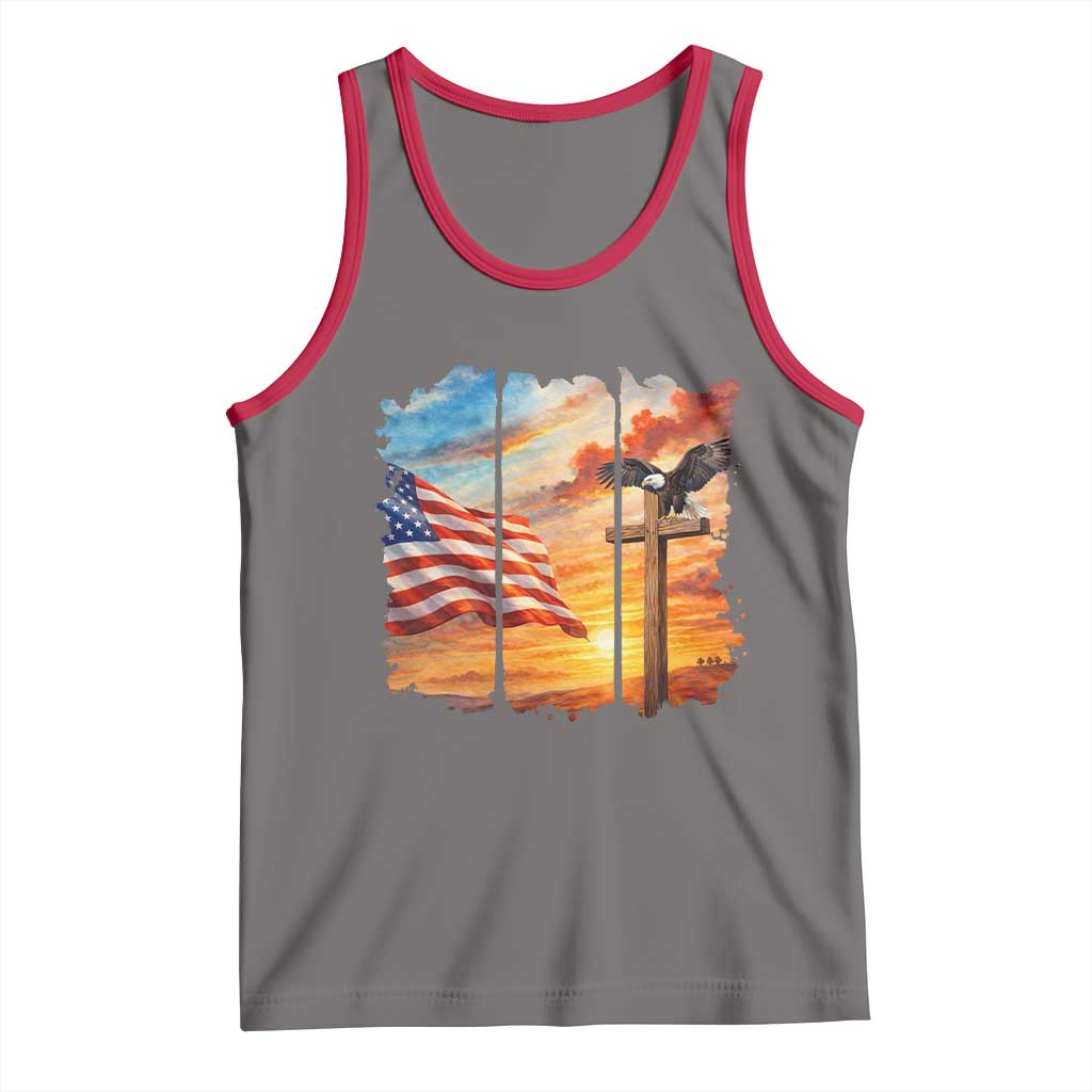 Faith And Freedom Christian American Flag Eagle Tank Top American Faith Pride TS12 Deep Heather Red Print Your Wear