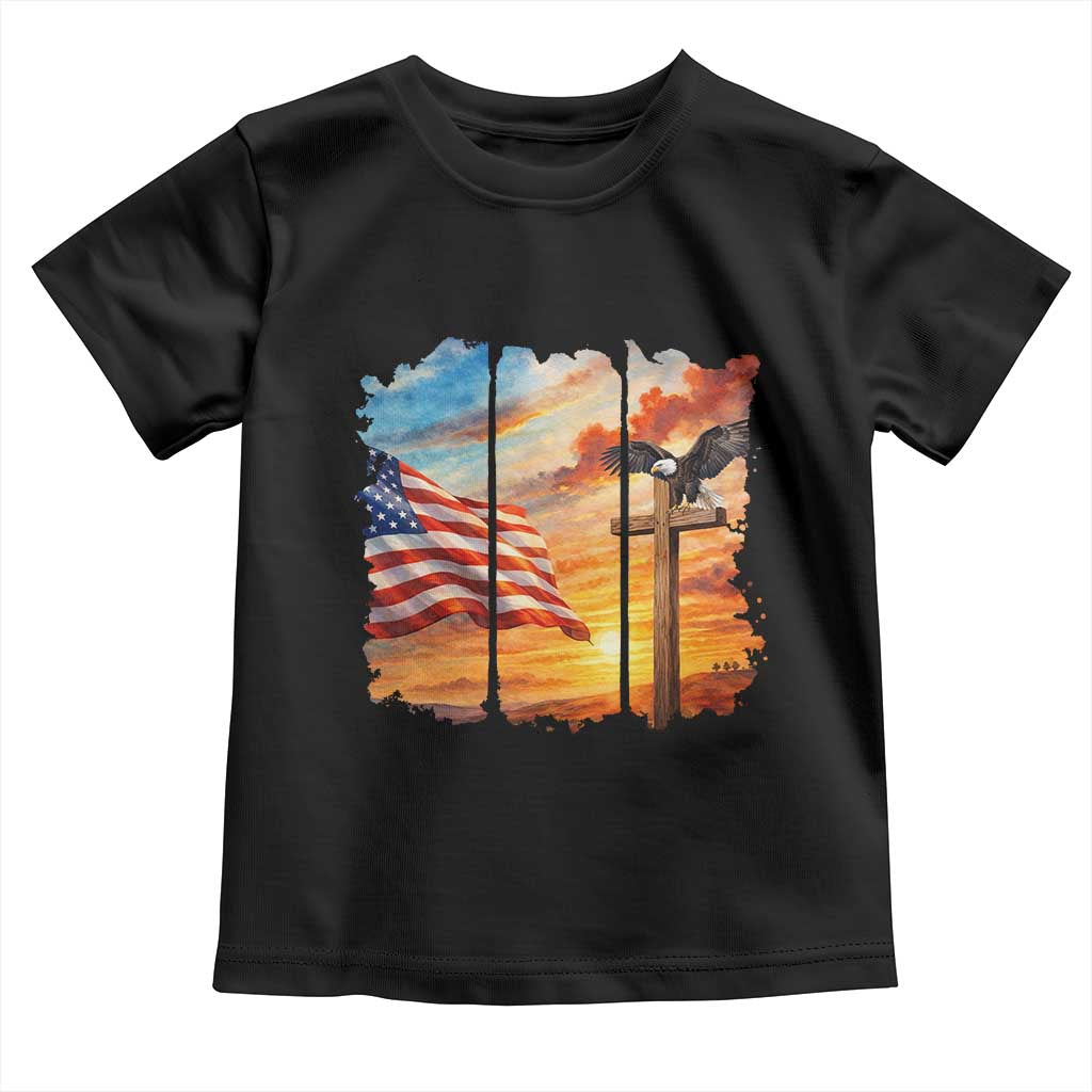 Faith And Freedom Christian American Flag Eagle Toddler T Shirt American Faith Pride TS12 Black Print Your Wear