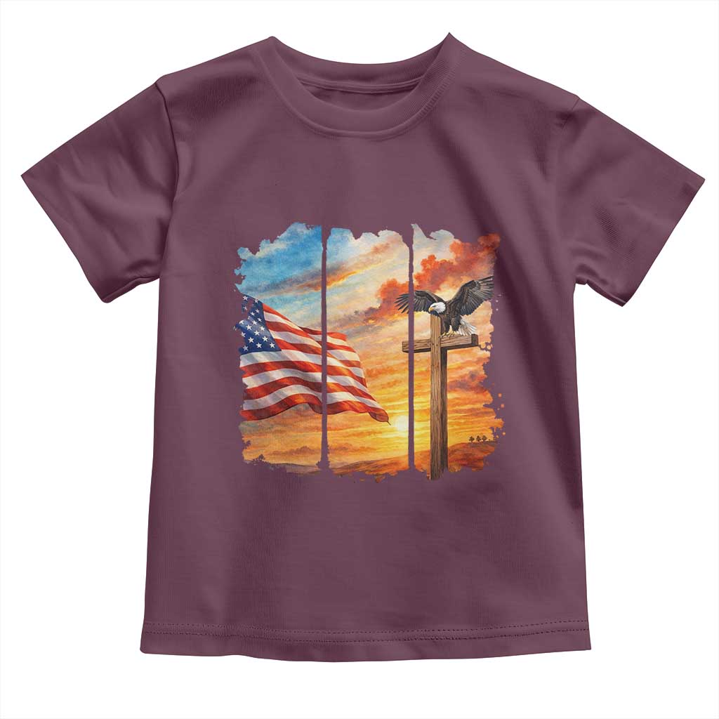 Faith And Freedom Christian American Flag Eagle Toddler T Shirt American Faith Pride TS12 Maroon Print Your Wear