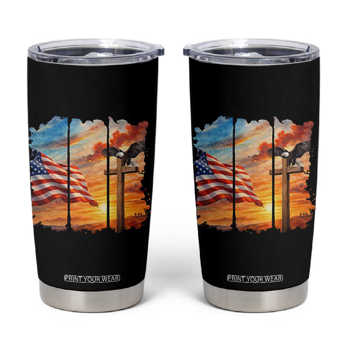 Faith And Freedom Christian American Flag Eagle Tumbler Cup American Faith Pride TS12 Black Print Your Wear