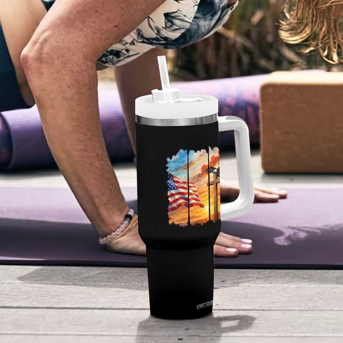 Faith And Freedom Christian American Flag Eagle Tumbler With Handle American Faith Pride TS12 Print Your Wear