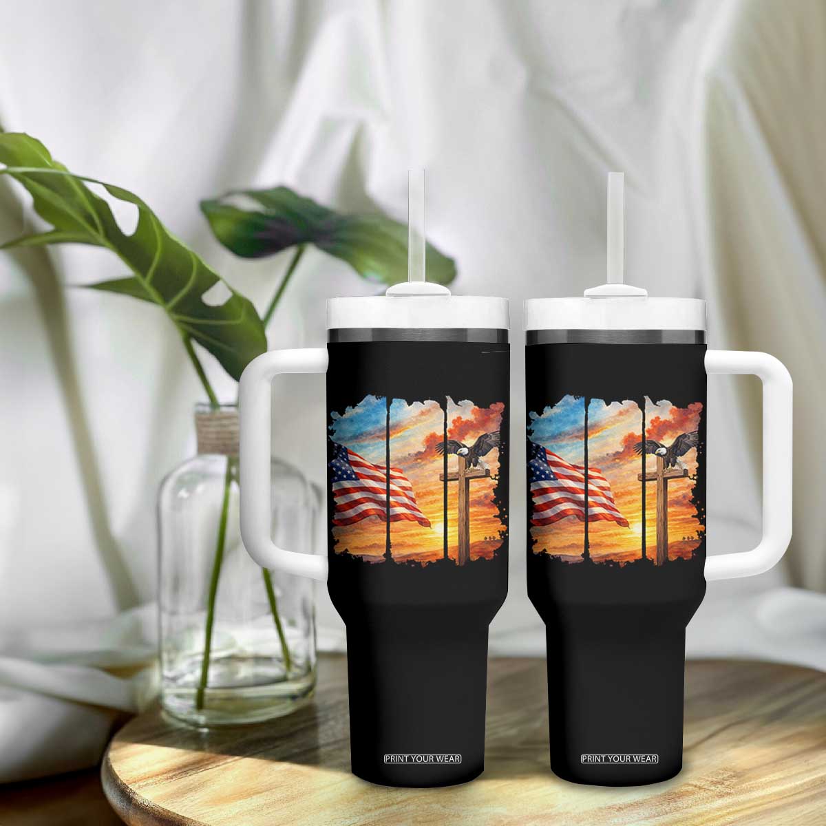 Faith And Freedom Christian American Flag Eagle Tumbler With Handle American Faith Pride TS12 Print Your Wear