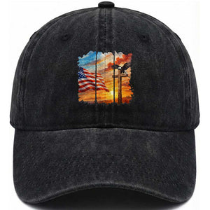 Faith And Freedom Christian American Flag Eagle Washed Cotton Baseball Cap American Faith Pride TS12 Washed Cap Universal Fit Black Print Your Wear