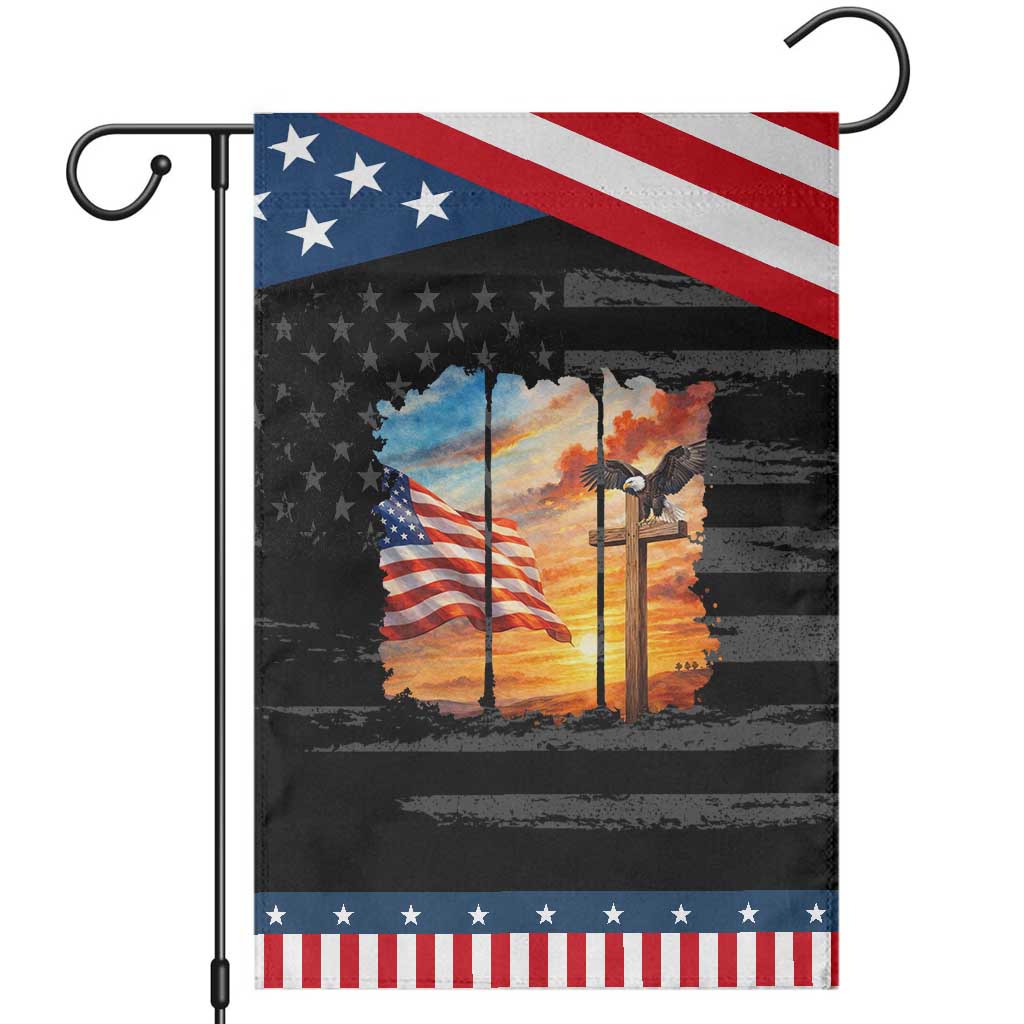 Faith And Freedom Christian American Flag Eagle Garden Flag American Faith Pride TS12 Distressed Black Blue Print Your Wear