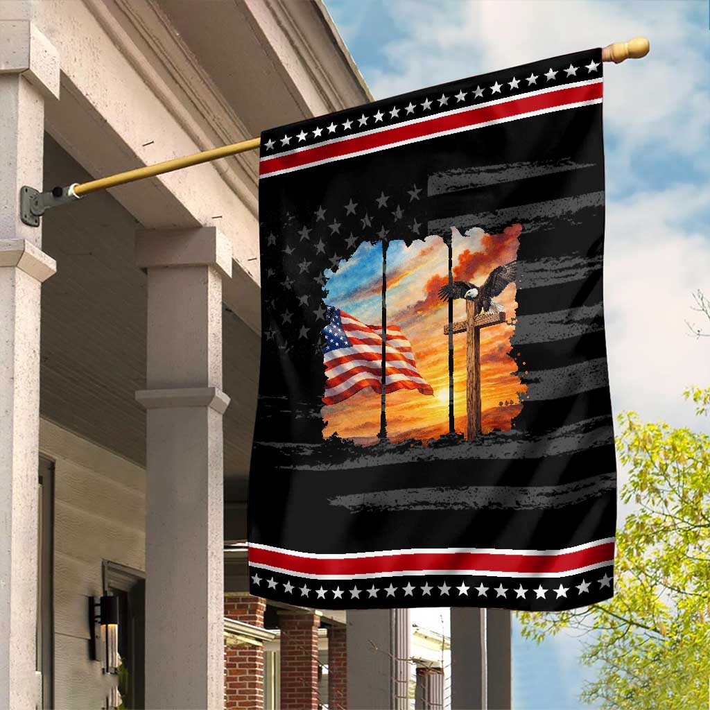 Faith And Freedom Christian American Flag Eagle Garden Flag American Faith Pride TS12 Distressed Black Red Print Your Wear