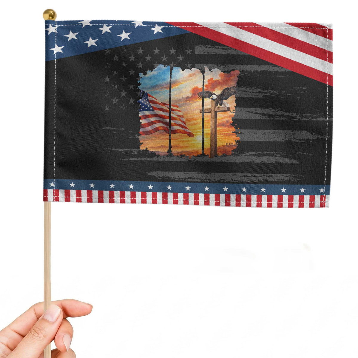 Faith And Freedom Christian American Flag Eagle Patriotic Handheld Flag American Faith Pride TS12 Distressed 8.2