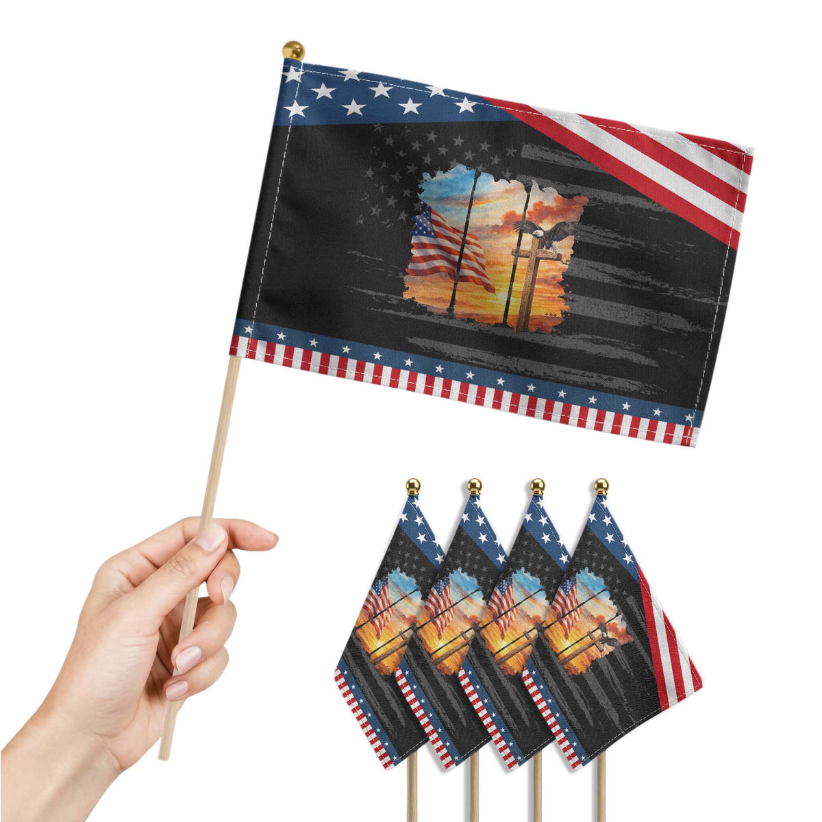 Faith And Freedom Christian American Flag Eagle Patriotic Handheld Flag American Faith Pride TS12 Print Your Wear