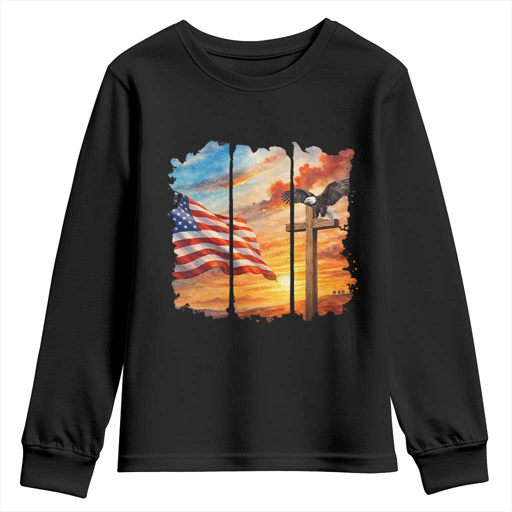 Faith And Freedom Christian American Flag Eagle Youth Sweatshirt American Faith Pride TS12 Black Print Your Wear