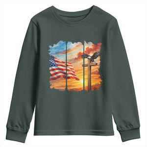 Faith And Freedom Christian American Flag Eagle Youth Sweatshirt American Faith Pride TS12 Dark Forest Green Print Your Wear