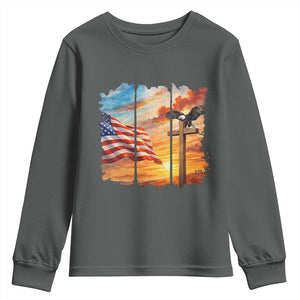 Faith And Freedom Christian American Flag Eagle Youth Sweatshirt American Faith Pride TS12 Dark Heather Print Your Wear