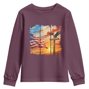 Faith And Freedom Christian American Flag Eagle Youth Sweatshirt American Faith Pride TS12 Maroon Print Your Wear