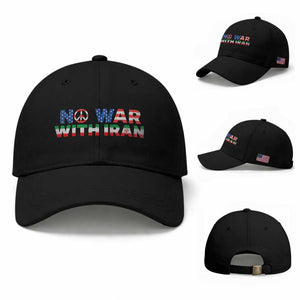 No War USA Iran Flag Baseball Cap Iranian Freedom Peace Advocate Gift TS12 Baseball Cap Universal Fit Black Print Your Wear