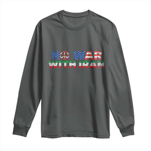 No War USA Iran Flag Long Sleeve Shirt Iranian Freedom Peace Advocate Gift TS12 Dark Heather Print Your Wear