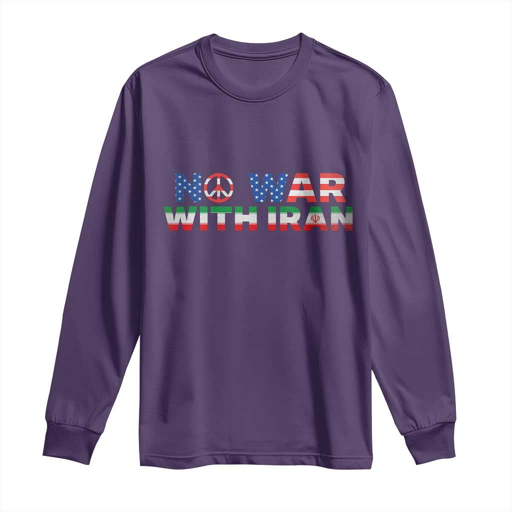 No War USA Iran Flag Long Sleeve Shirt Iranian Freedom Peace Advocate Gift TS12 Purple Print Your Wear
