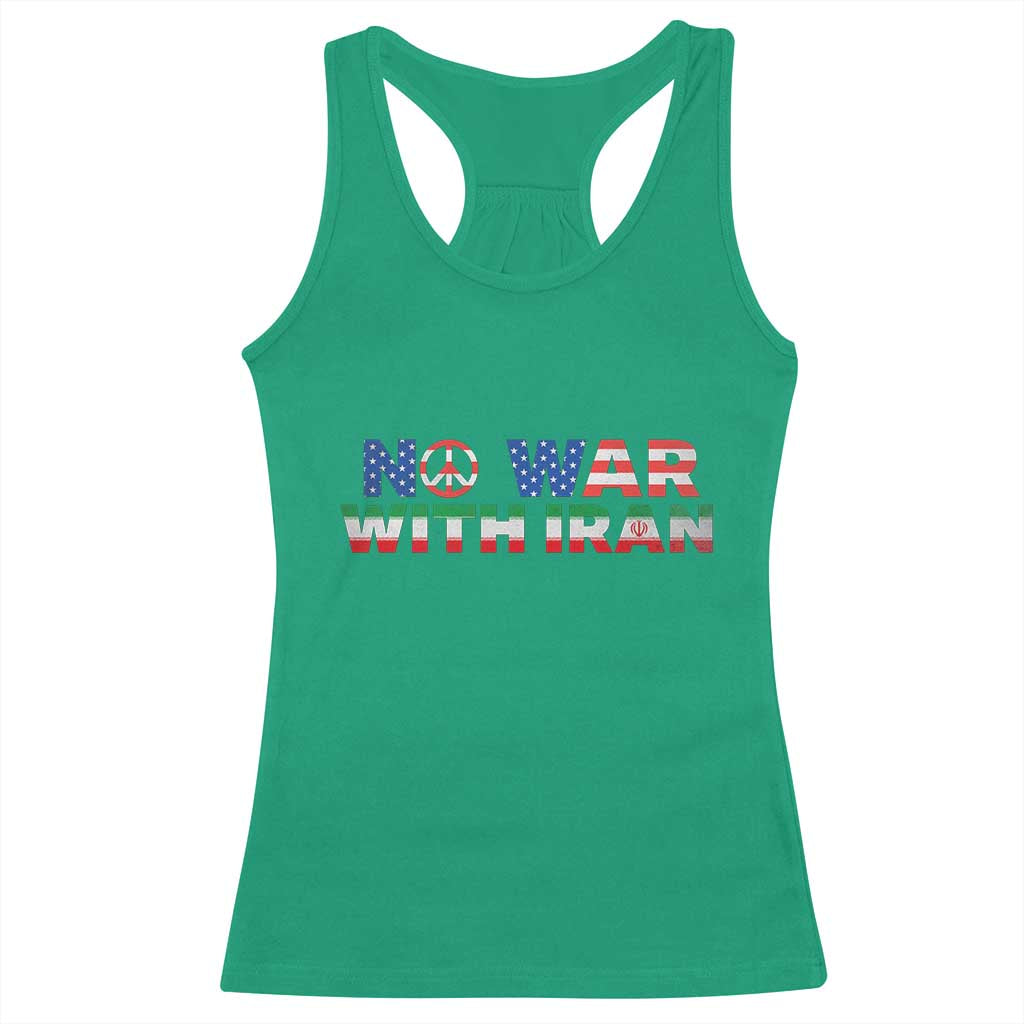 No War USA Iran Flag Racerback Tank Top Iranian Freedom Peace Advocate Gift TS12 Irish Green Print Your Wear