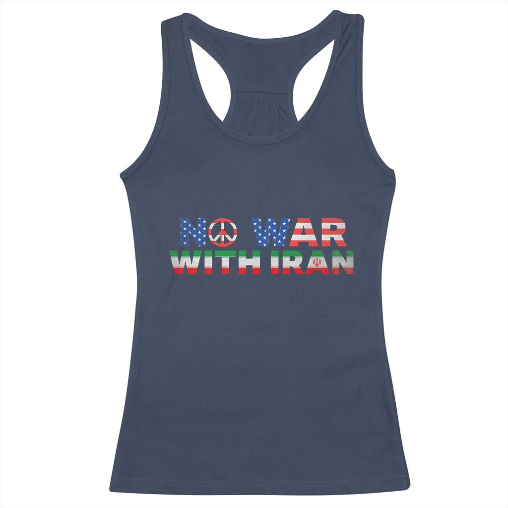 No War USA Iran Flag Racerback Tank Top Iranian Freedom Peace Advocate Gift TS12 Navy Print Your Wear