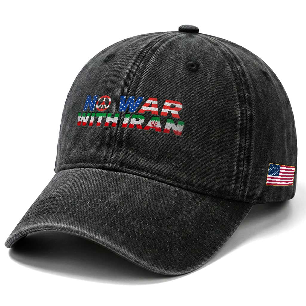 No War USA Iran Flag Washed Cotton Baseball Cap Iranian Freedom Peace Advocate Gift TS12 Print Your Wear