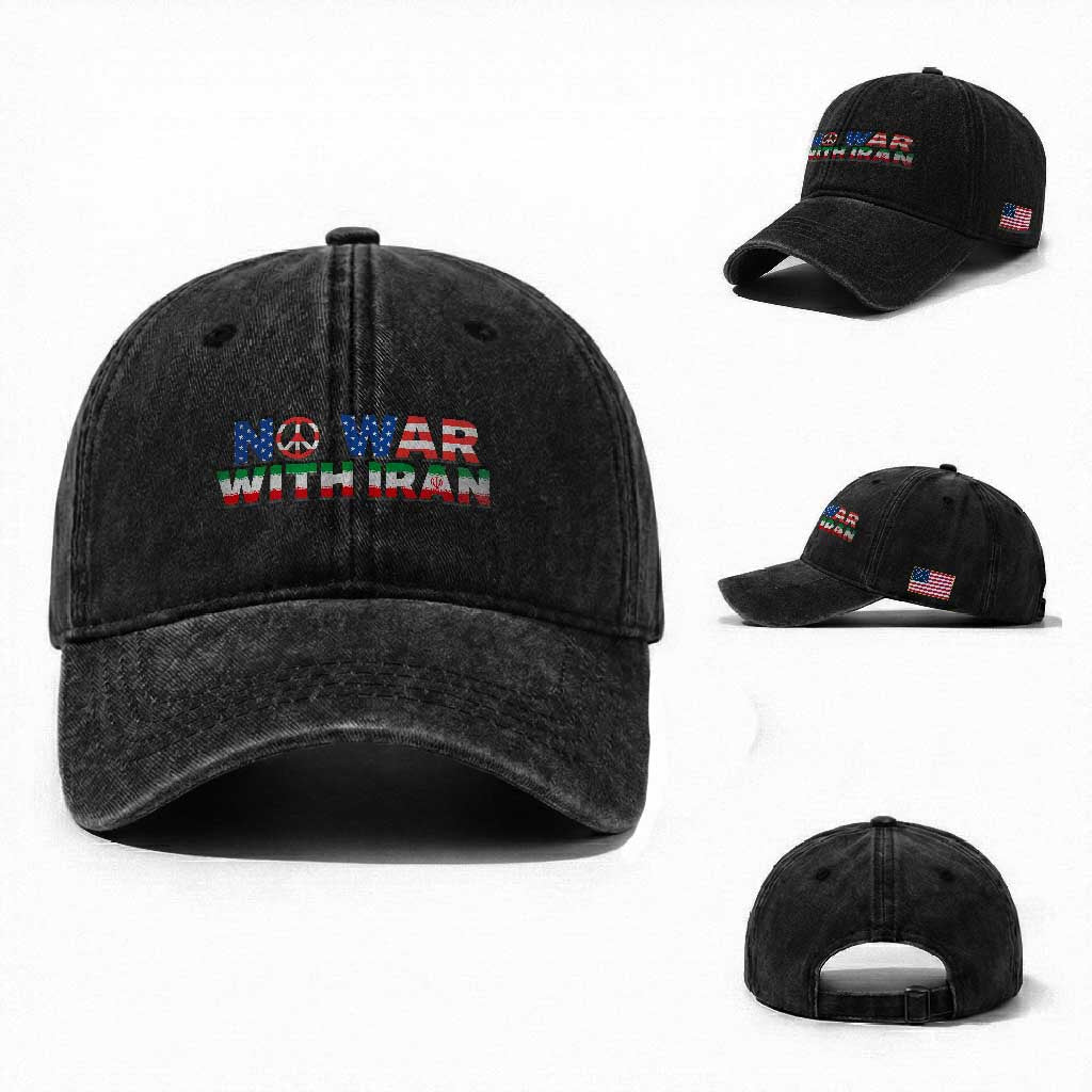 No War USA Iran Flag Washed Cotton Baseball Cap Iranian Freedom Peace Advocate Gift TS12 Washed Cap Universal Fit Black Print Your Wear