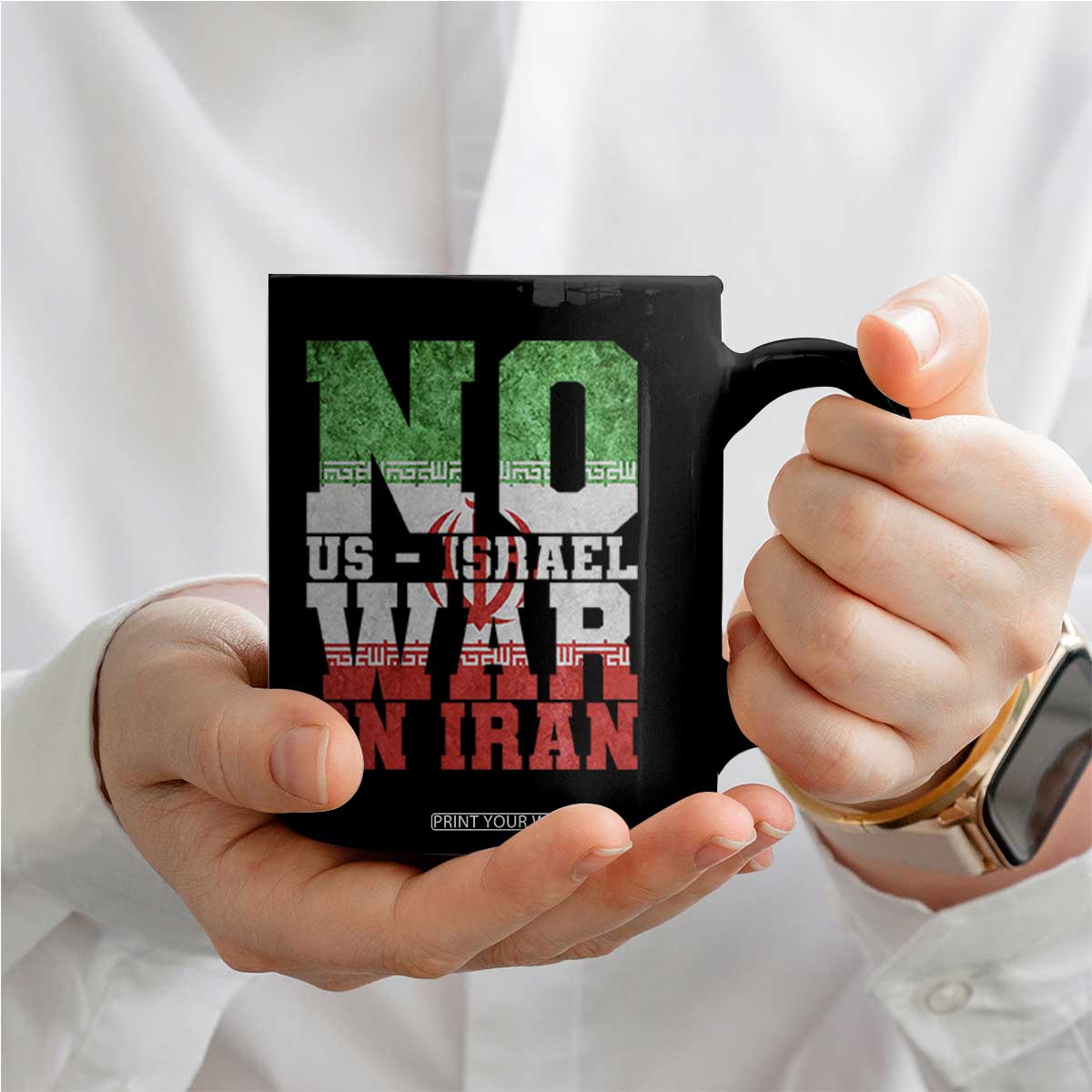 No Us Israel War On Iran Coffee Mug Anti War Political Protest Statement TS12 Print Your Wear