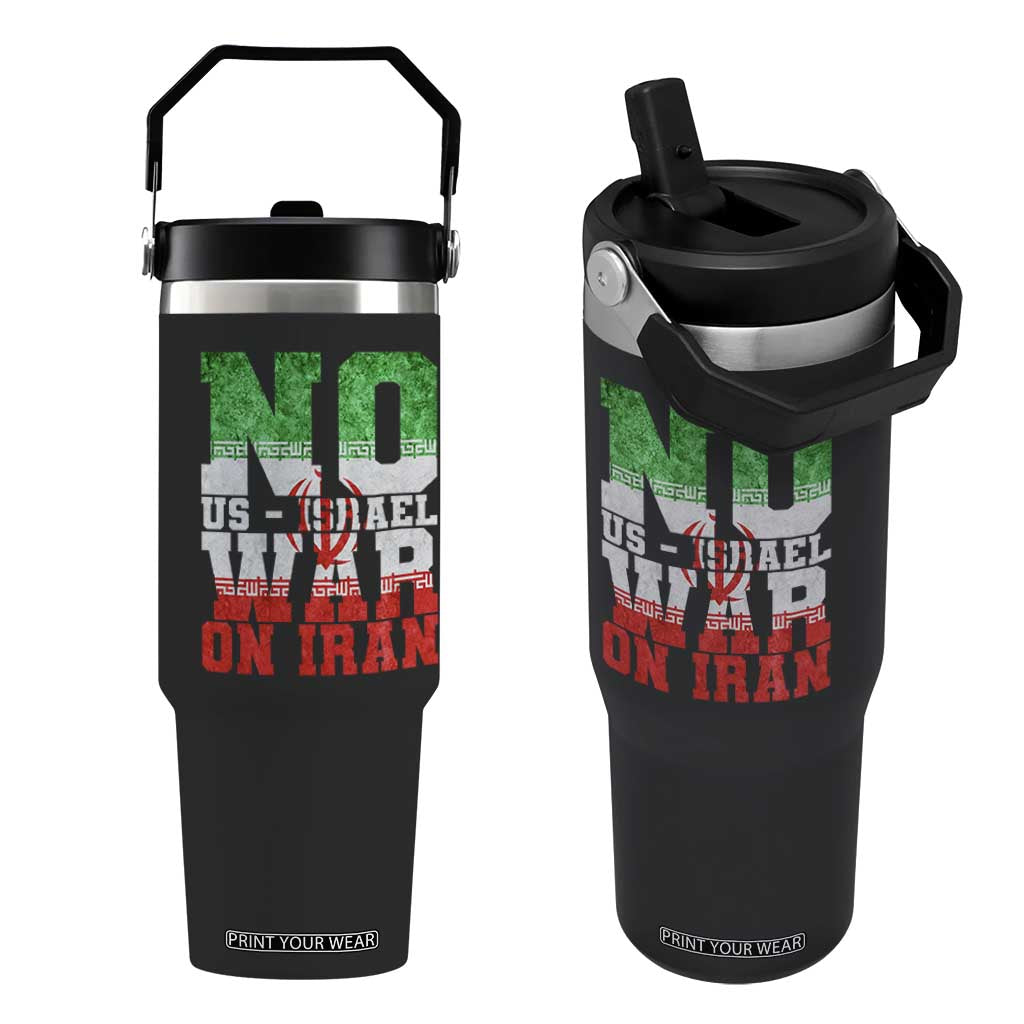 No Us Israel War On Iran Flip Straw Tumbler Anti War Political Protest Statement TS12 One Size: 30 oz Black Print Your Wear