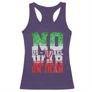 No Us Israel War On Iran Racerback Tank Top Anti War Political Protest Statement TS12 Purple Print Your Wear