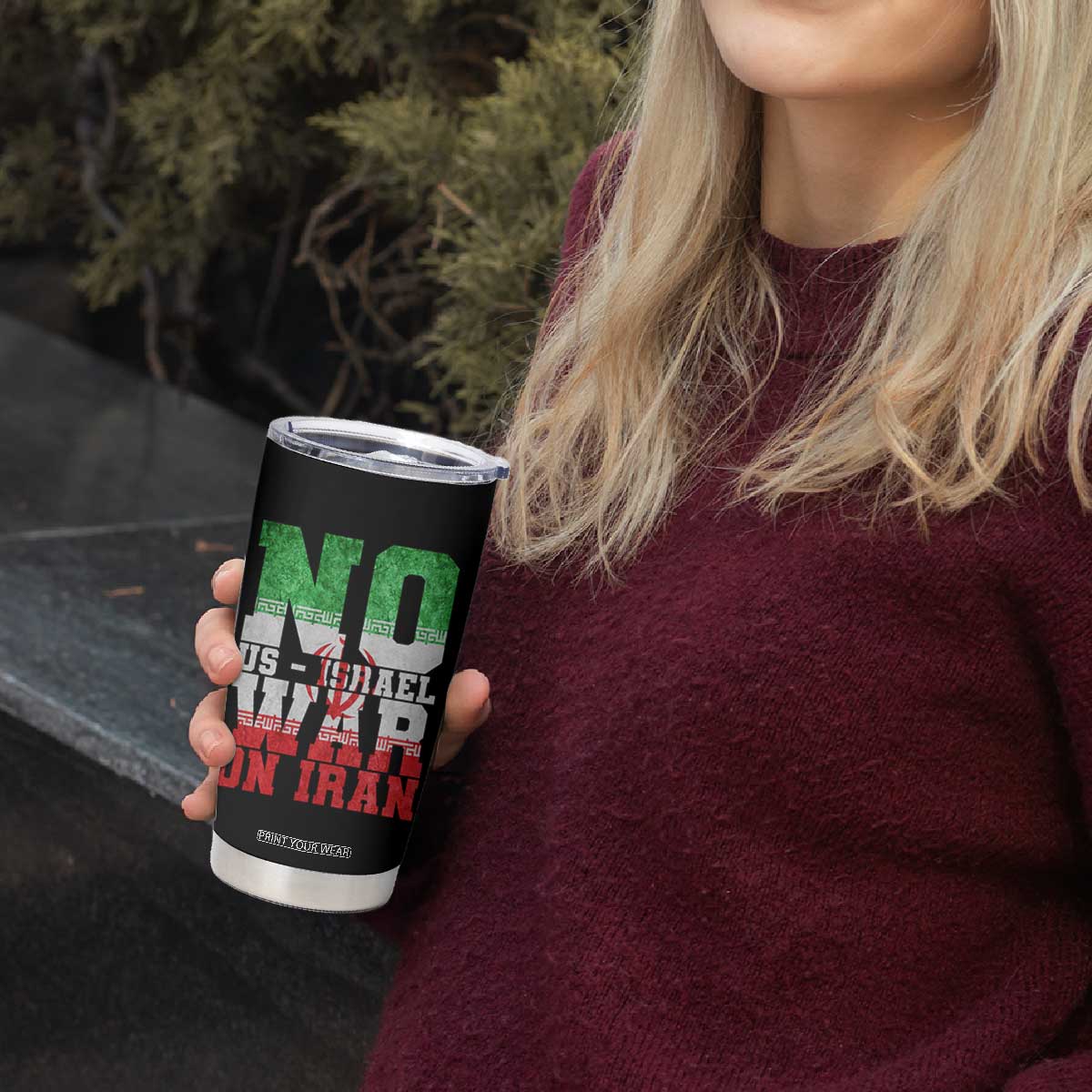No Us Israel War On Iran Tumbler Cup Anti War Political Protest Statement TS12 Print Your Wear
