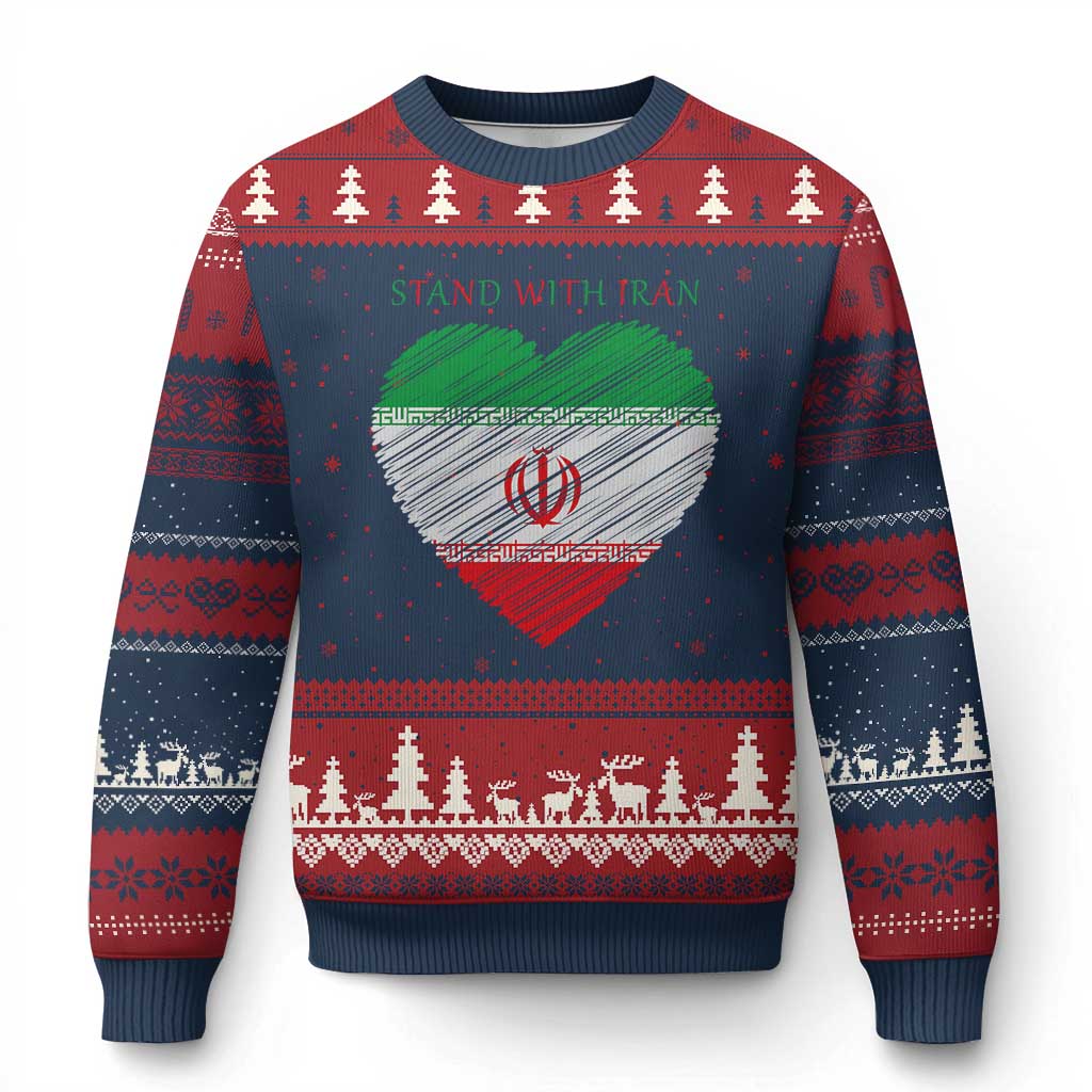 Stand With Iran Ugly Christmas Sweater Anti War Political Protest Statement TS12 Navy Red Print Your Wear