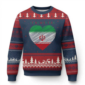 Stand With Iran Ugly Christmas Sweater Anti War Political Protest Statement TS12 Navy Red Print Your Wear
