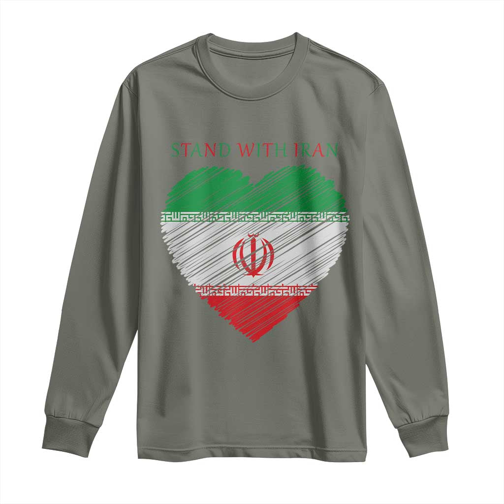Stand With Iran Long Sleeve Shirt Anti War Political Protest Statement TS12 Military Green Print Your Wear