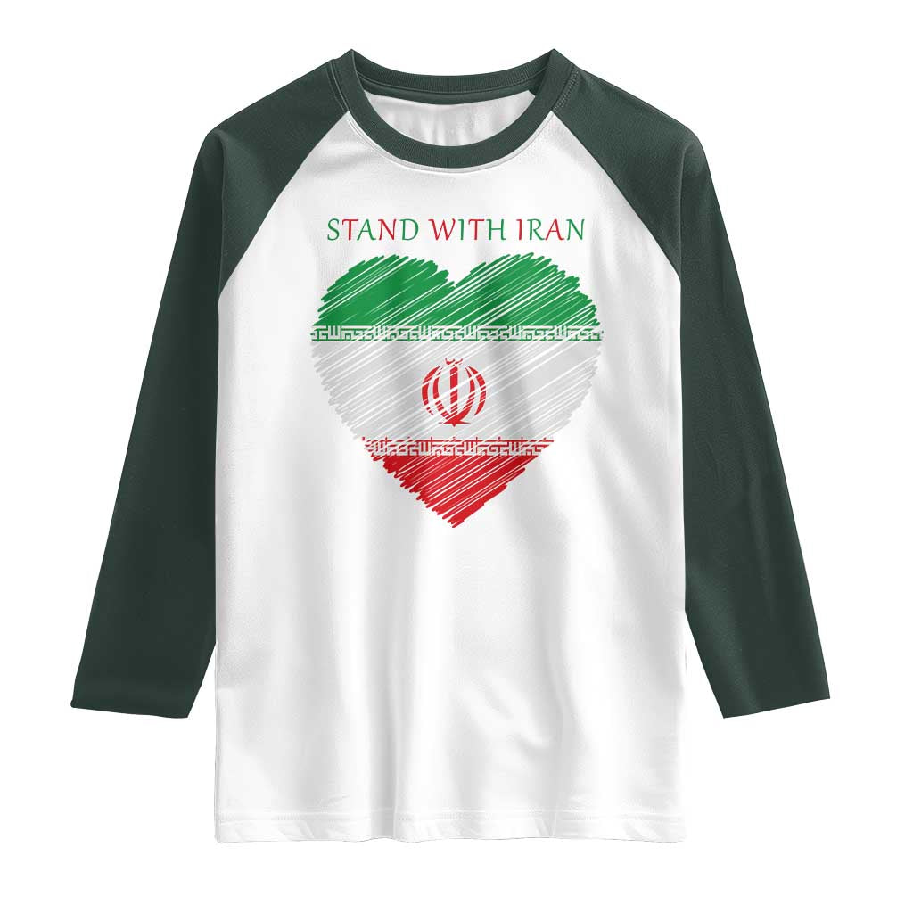 Stand With Iran Raglan Shirt Anti War Political Protest Statement TS12 White Dark Forest Green Print Your Wear