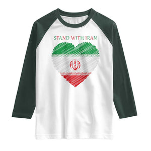 Stand With Iran Raglan Shirt Anti War Political Protest Statement TS12 White Dark Forest Green Print Your Wear