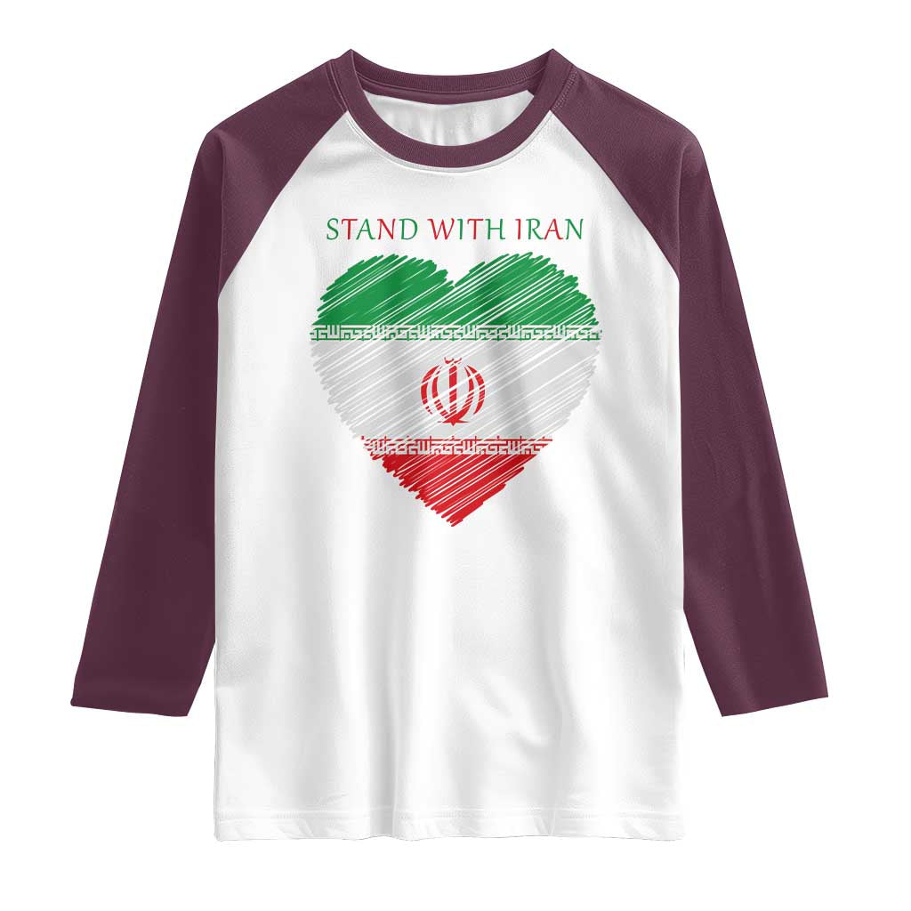 Stand With Iran Raglan Shirt Anti War Political Protest Statement TS12 White Maroon Print Your Wear