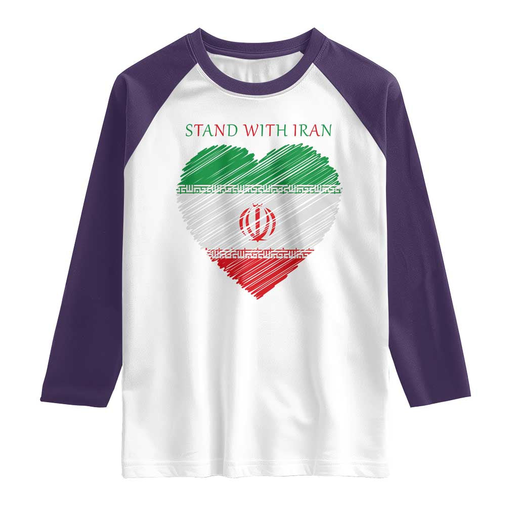 Stand With Iran Raglan Shirt Anti War Political Protest Statement TS12 White Purple Print Your Wear