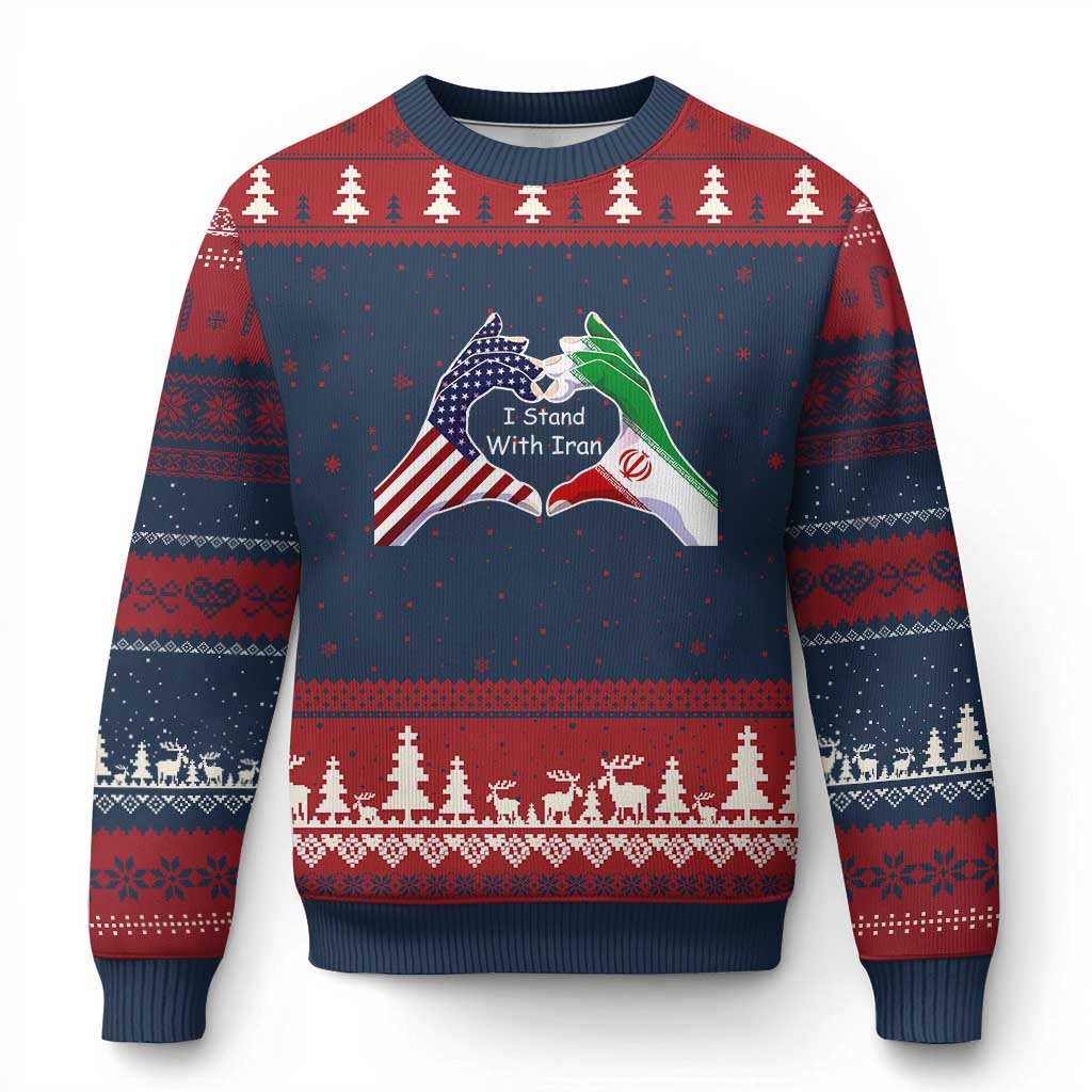 I Stand With Iran Ugly Christmas Sweater Support Iranian People For Peace TS12 Navy Red Print Your Wear
