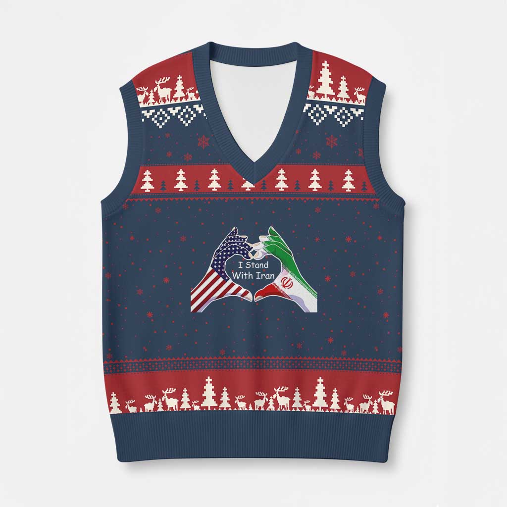 I Stand With Iran V-Neck Knit Sweater Vest Support Iranian People For Peace TS12 Navy Red Print Your Wear