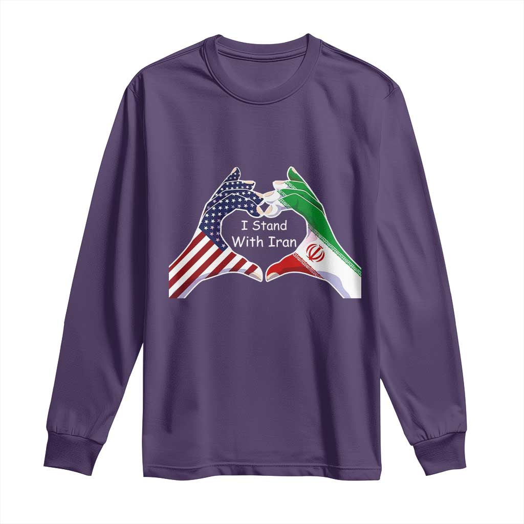 I Stand With Iran Long Sleeve Shirt Support Iranian People For Peace TS12 Purple Print Your Wear