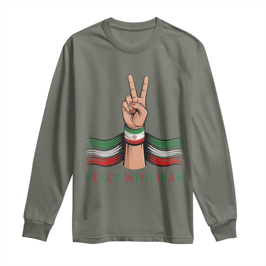 Peace With Iran Long Sleeve Shirt Support Iranian People For Peace TS12 Military Green Print Your Wear