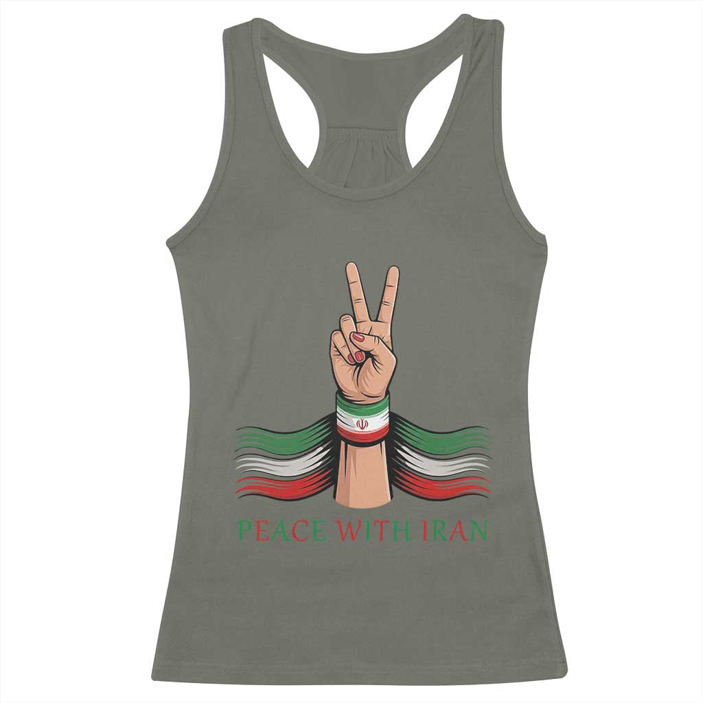 Peace With Iran Racerback Tank Top Support Iranian People For Peace TS12 Military Green Print Your Wear