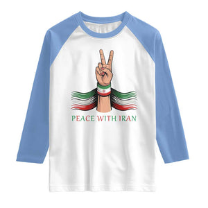 Peace With Iran Raglan Shirt Support Iranian People For Peace TS12 White Carolina Blue Print Your Wear