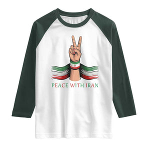 Peace With Iran Raglan Shirt Support Iranian People For Peace TS12 White Dark Forest Green Print Your Wear